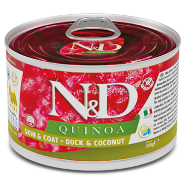 Farmina N&D Quinoa Skin & Coat Nassfutter – mit Ente, Kokos, Quinoa & Heringöl. Getreidefrei, funktionell & für sensible Hunde.