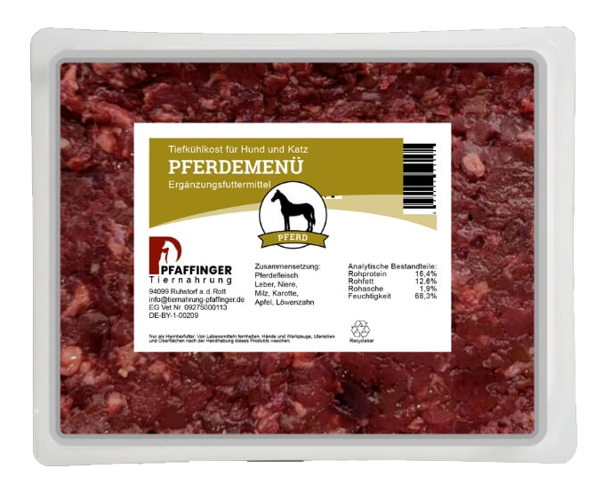 Pfaffinger BARF Pferdemenü – Frischfleisch für sensible Hunde, mit Pferdefleisch, Innereien, Gemüse & Obst, frei von Zusätzen.
