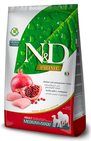 Farmina N&D Prime Adult Trockenfutter – mit Huhn, Süßkartoffel & Granatapfel. Getreidefrei & nährstoffreich für ausgewachsene Hunde.