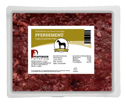 Pfaffinger BARF Pferdemenü – Frischfleisch für sensible Hunde, mit Pferdefleisch, Innereien, Gemüse & Obst, frei von Zusätzen.